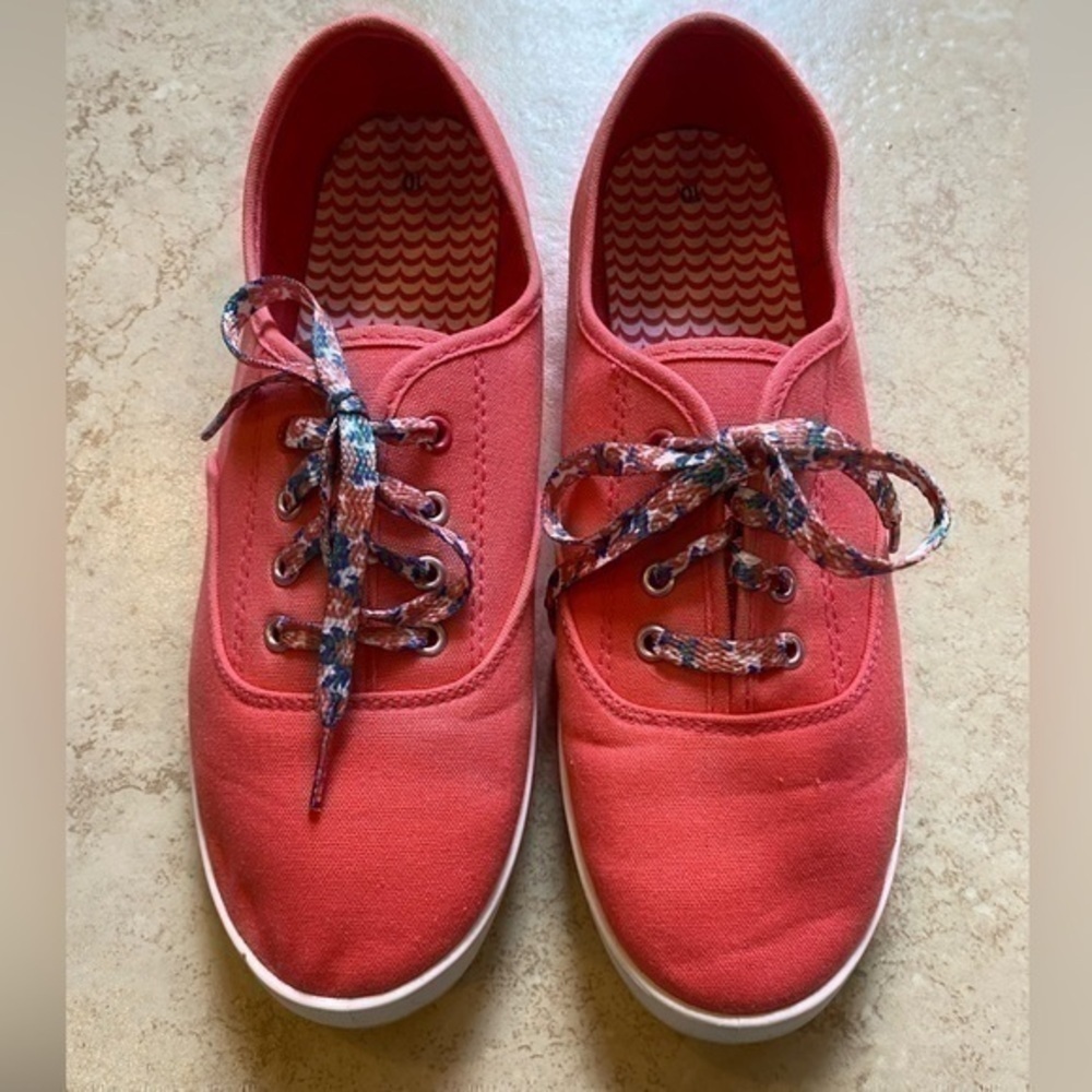 Pink Canvas Tennis Shoes With Floral Laces
